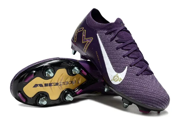Nike Purple Gold Knit Upper Metal FG Studs Firm-Ground Soccer Shoes 4