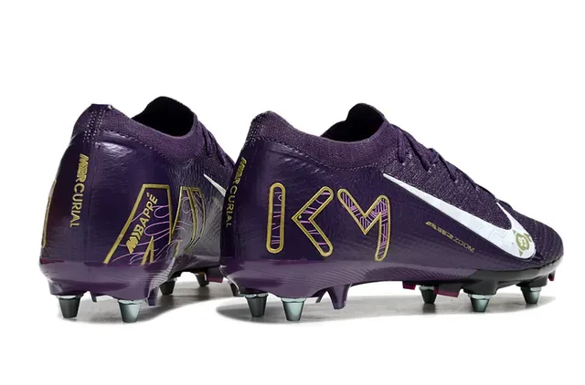 Nike Purple Gold Knit Upper Metal FG Studs Firm-Ground Soccer Shoes 5