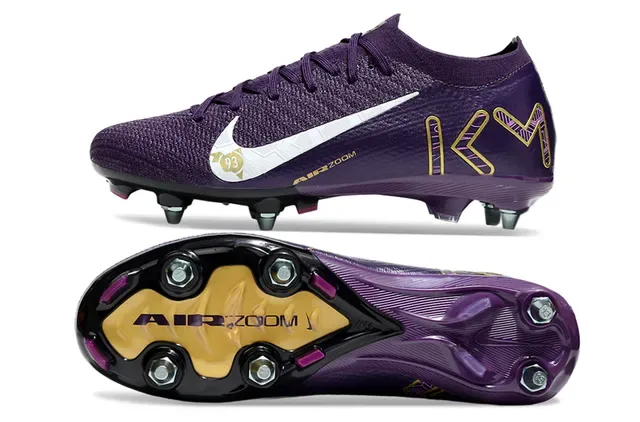 Nike Purple Gold Knit Upper Metal FG Studs Firm-Ground Soccer Shoes 6