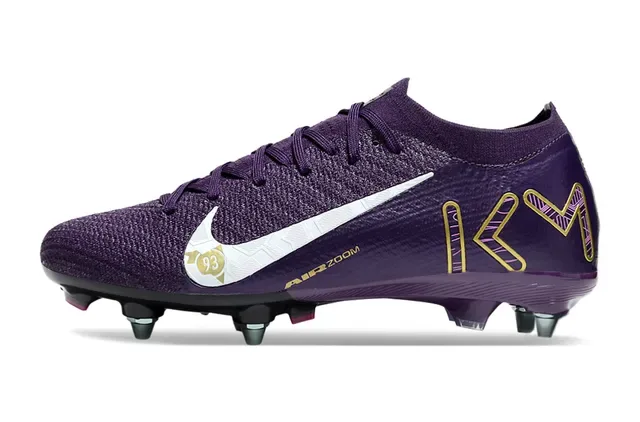 Nike Purple Gold Knit Upper Metal FG Studs Firm-Ground Soccer Shoes 7