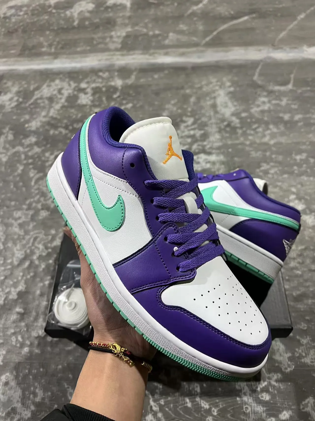 Nike Purple Green Low-Top Leather-Paneled Lifestyle Sneakers 2