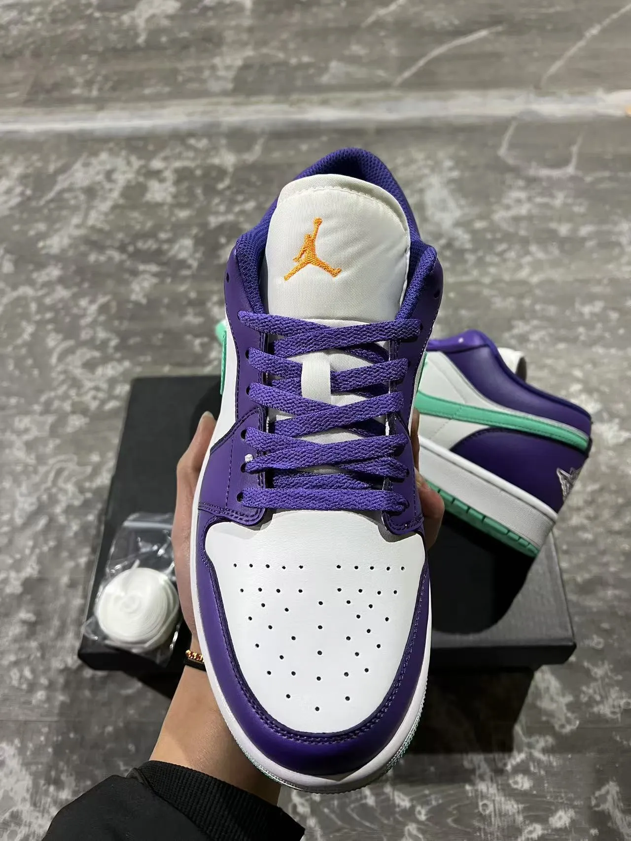 Nike Purple Green Low-Top Leather-Paneled Lifestyle Sneakers 3