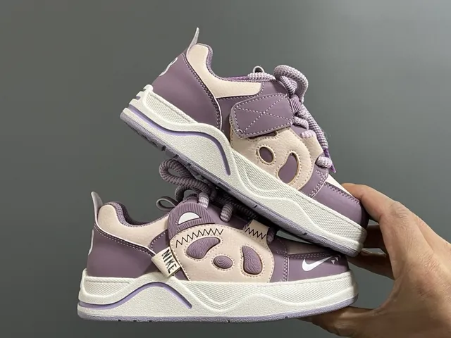 Nike Purple White Panda-Face Overlay Layered Synthetic Construction Chunky Sneakers 6