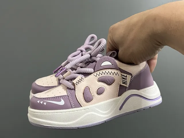 Nike Purple White Panda-Face Overlay Layered Synthetic Construction Chunky Sneakers 8