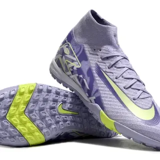 Nike Purple Yellow High-Cut Knit Upper Neon Lime Green Swoosh Turf Soccer Shoes