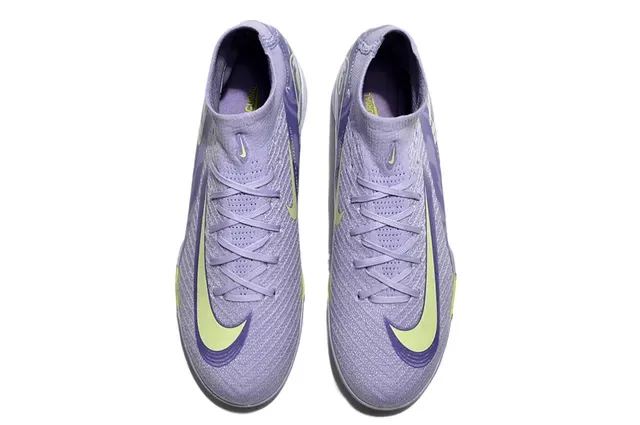 Nike Purple Yellow High-Cut Knit Upper Neon Lime Green Swoosh Turf Soccer Shoes 2