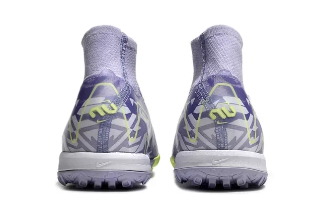 Nike Purple Yellow High-Cut Knit Upper Neon Lime Green Swoosh Turf Soccer Shoes 3