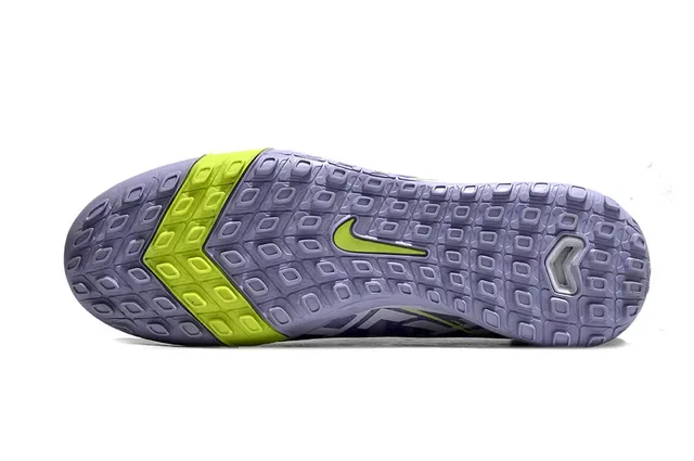Nike Purple Yellow High-Cut Knit Upper Neon Lime Green Swoosh Turf Soccer Shoes 6