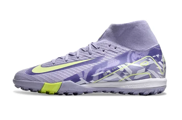 Nike Purple Yellow High-Cut Knit Upper Neon Lime Green Swoosh Turf Soccer Shoes 8