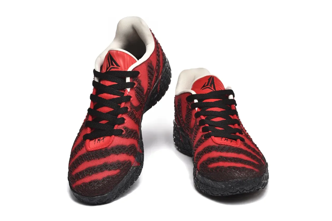Nike Red Black Knit Upper Striped Pattern Sneakers 2