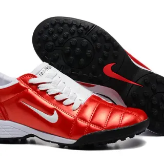 Nike Red White Glossy Synthetic Upper Quilted Panel Construction Turf Soccer Shoes