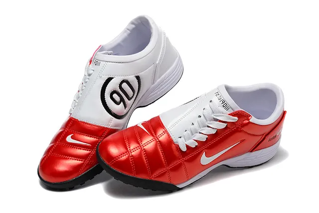 Nike Red White Glossy Synthetic Upper Quilted Panel Construction Turf Soccer Shoes 2