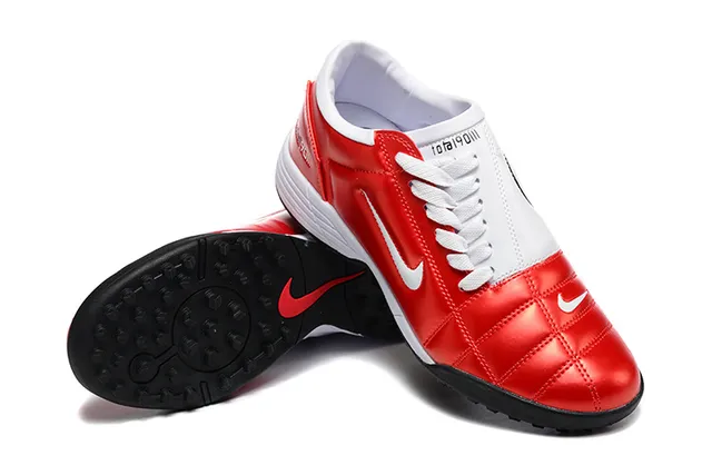 Nike Red White Glossy Synthetic Upper Quilted Panel Construction Turf Soccer Shoes 6