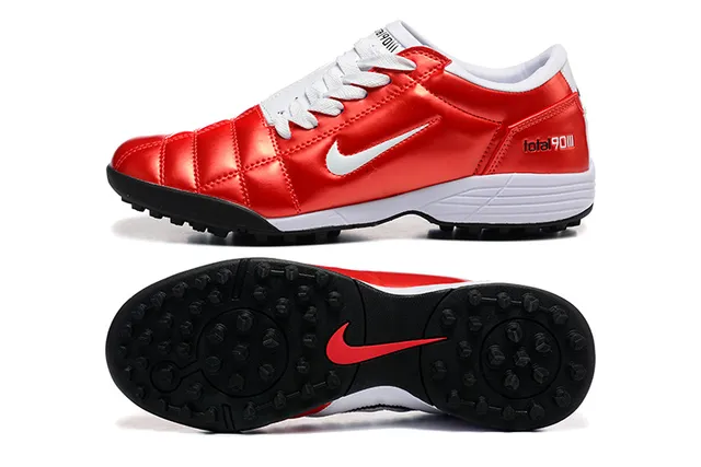 Nike Red White Glossy Synthetic Upper Quilted Panel Construction Turf Soccer Shoes 9