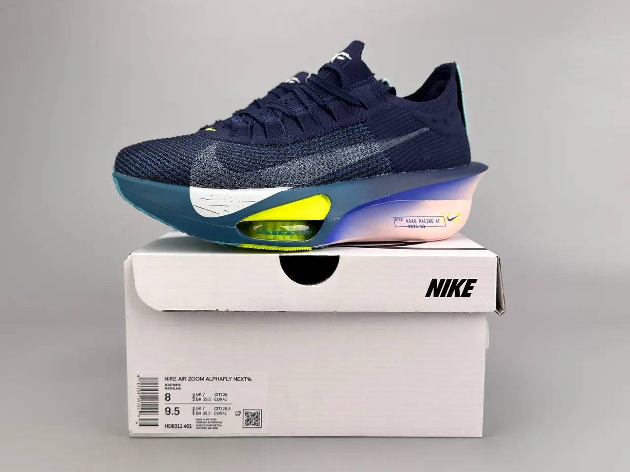 Nike Road Racing AF Navy Blue Pink Neon Yellow Running Shoes 4