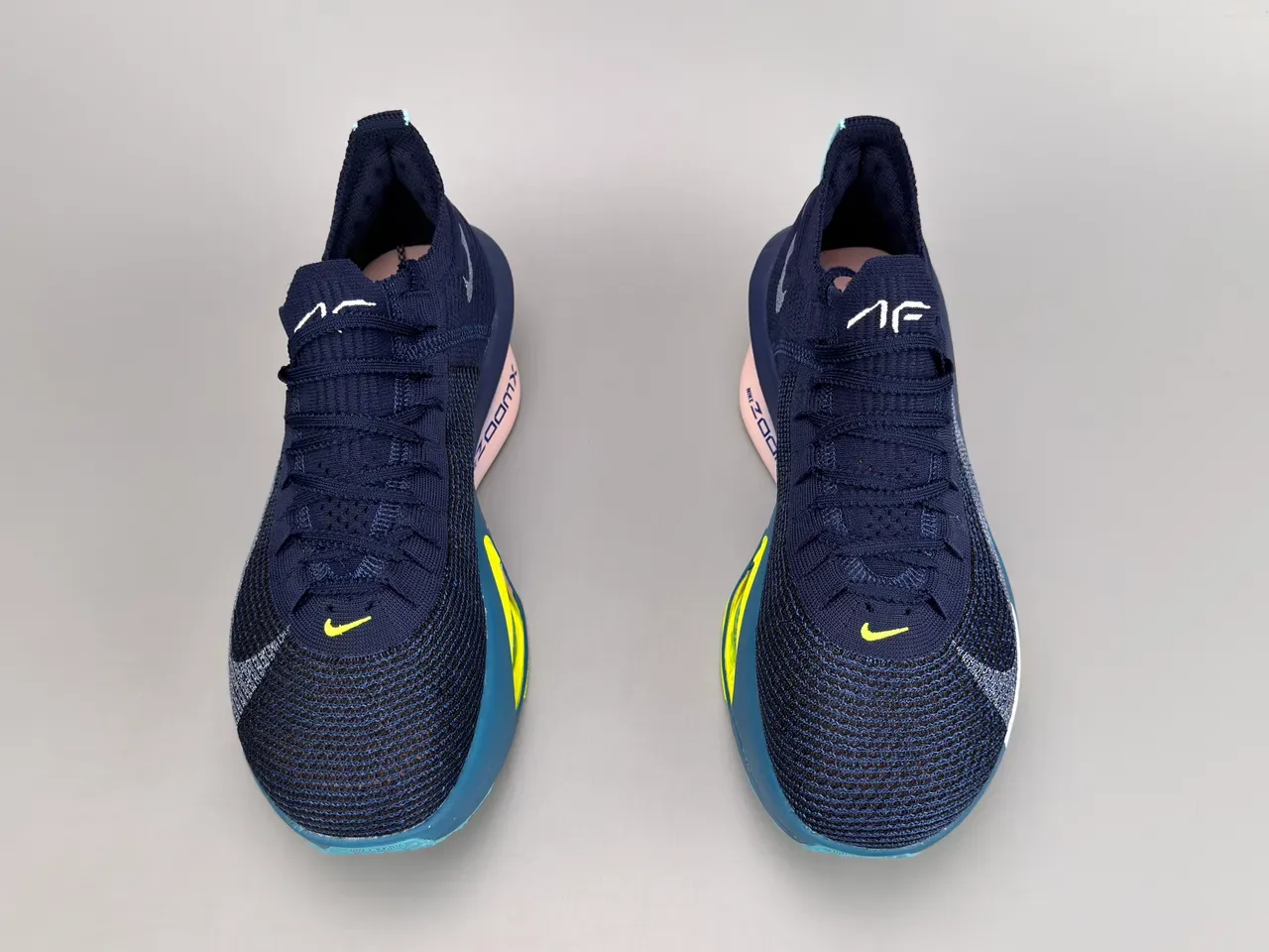 Nike Road Racing AF Navy Blue Pink Neon Yellow Running Shoes 9