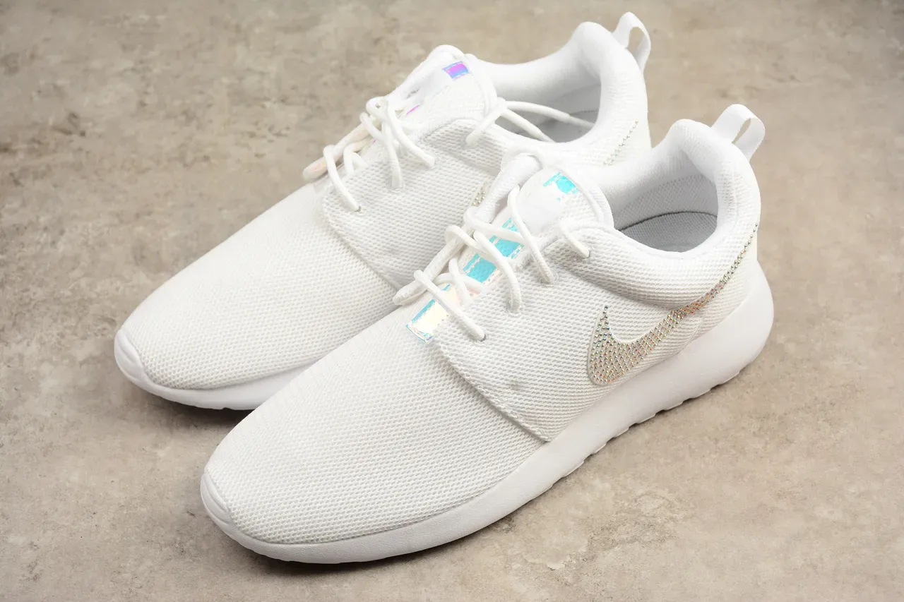 Nike Roshe Run White Crystal Swoosh Lifestyle Sneakers 8