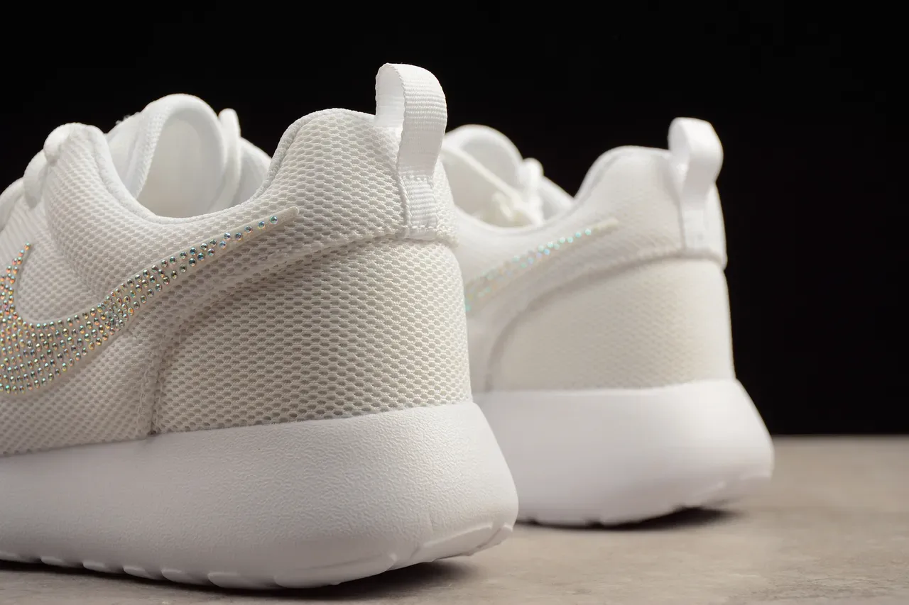 Nike Roshe Run White Crystal Swoosh Lifestyle Sneakers 9
