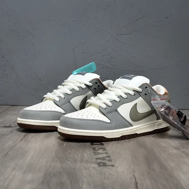 Nike SB Dunk Low Gray White Olive Skateboard Shoes 4