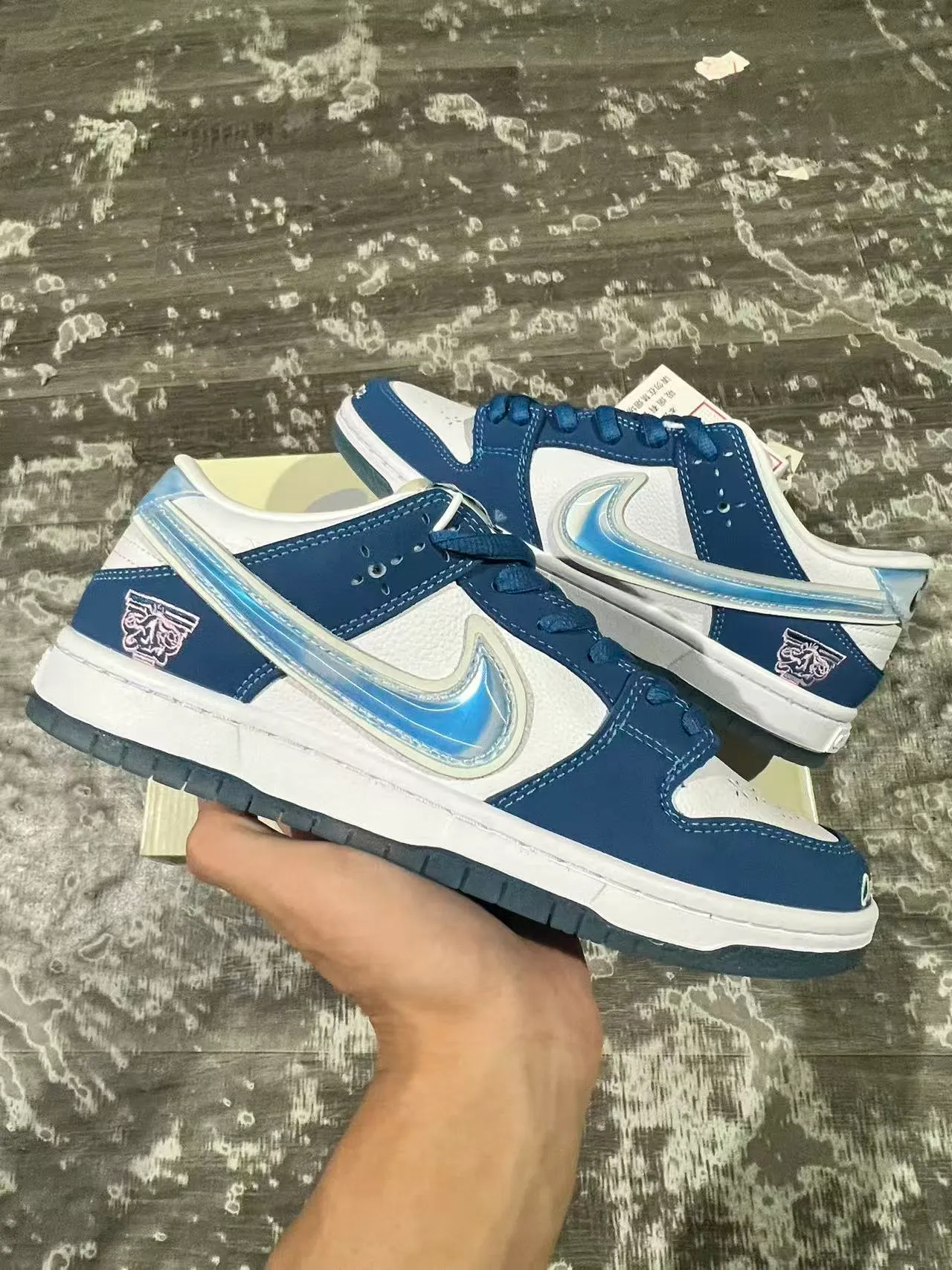 Nike SB Dunk Low Navy White Iridescent Swoosh أحذية تزلج على اللوح 3