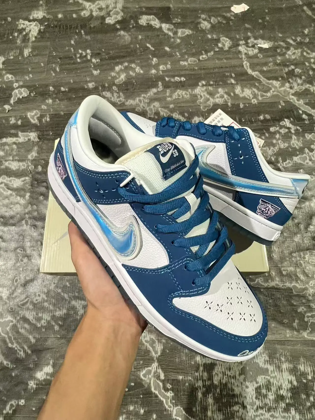Nike SB Dunk Low Navy White Iridescent Swoosh أحذية تزلج على اللوح 4