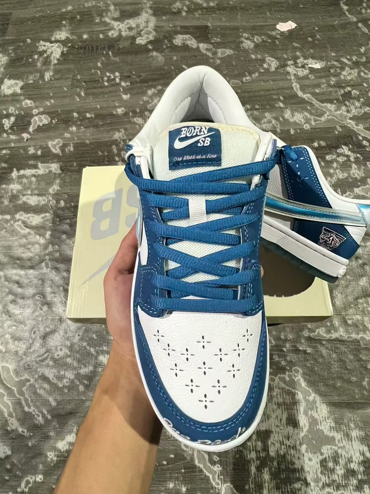 Nike SB Dunk Low Navy White Iridescent Swoosh أحذية تزلج على اللوح 5