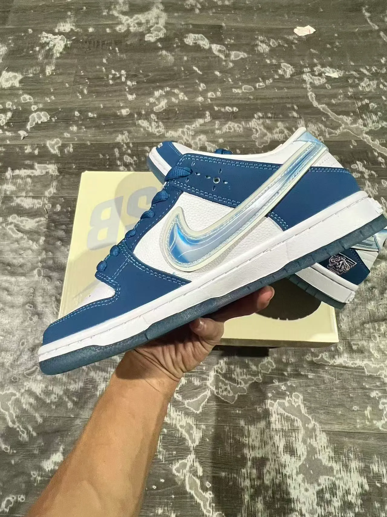 Nike SB Dunk Low Navy White Iridescent Swoosh أحذية تزلج على اللوح 7
