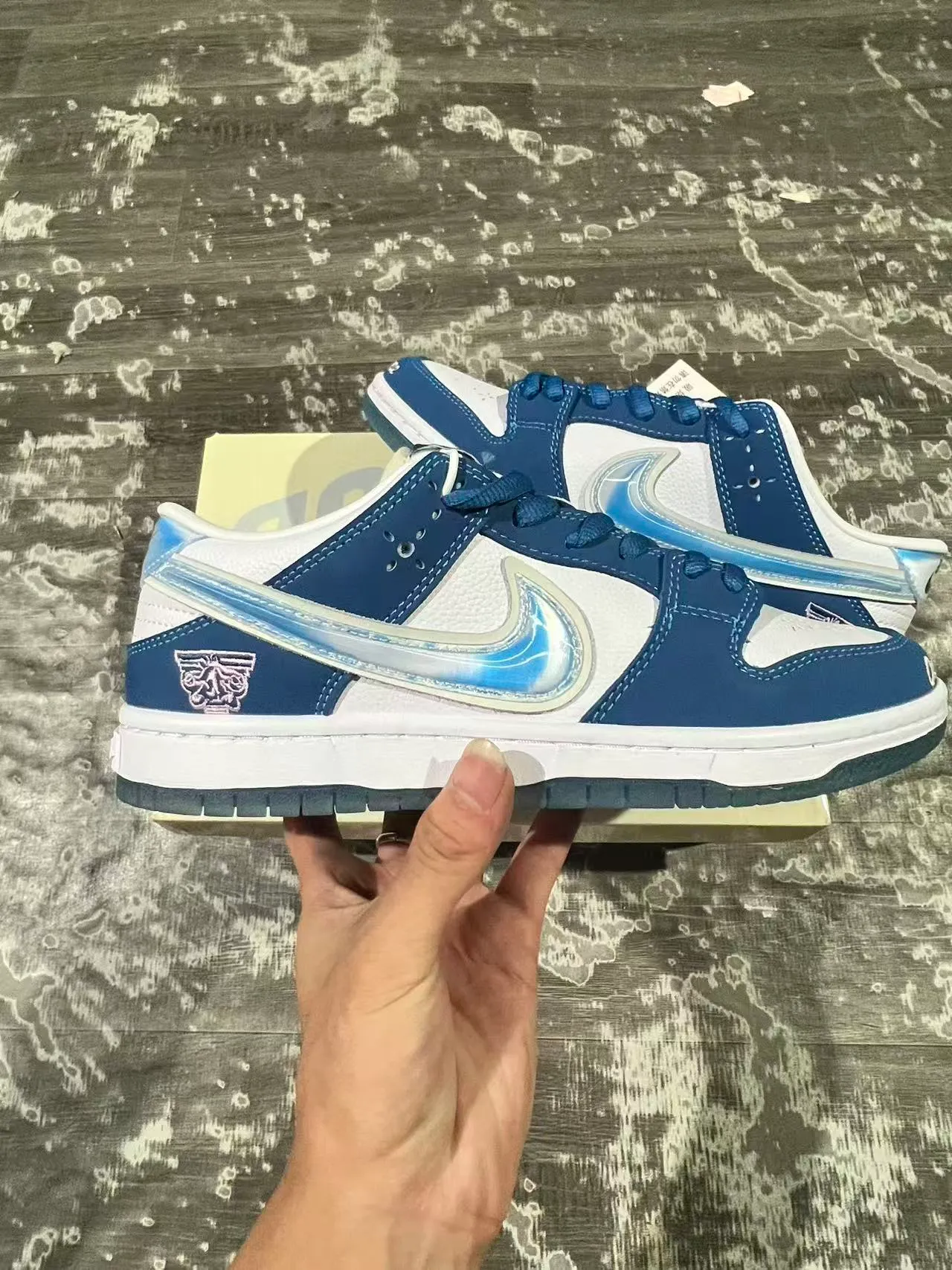 Nike SB Dunk Low Navy White Iridescent Swoosh أحذية تزلج على اللوح 9