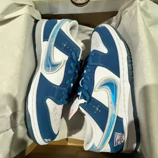 Nike SB Dunk Low Navy White Iridescent Swoosh Skateboard Shoes