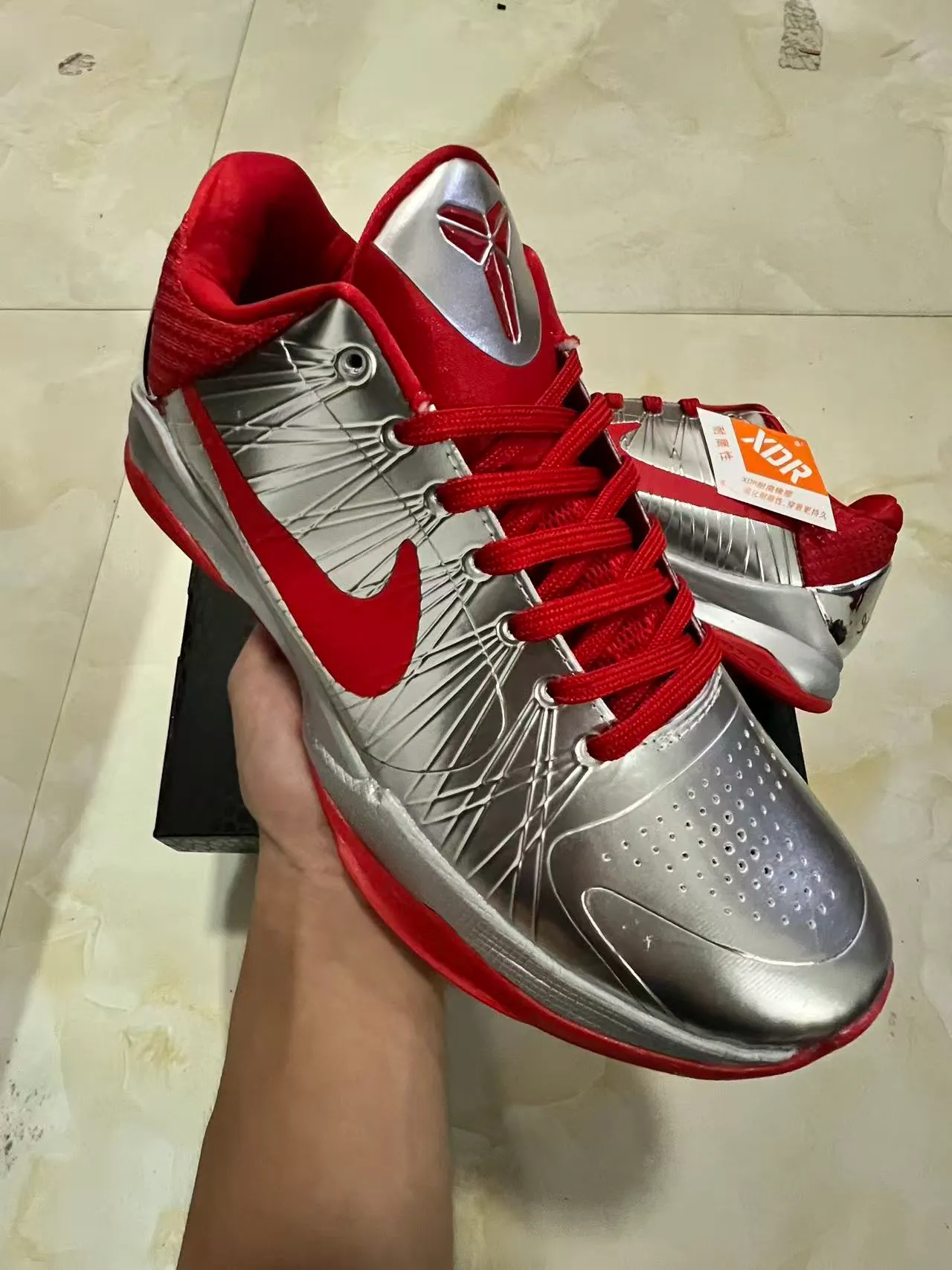 Nike Silver Red Metallic Synthetic Upper Radiating Laser-Cut Texture Basketball Shoes 2