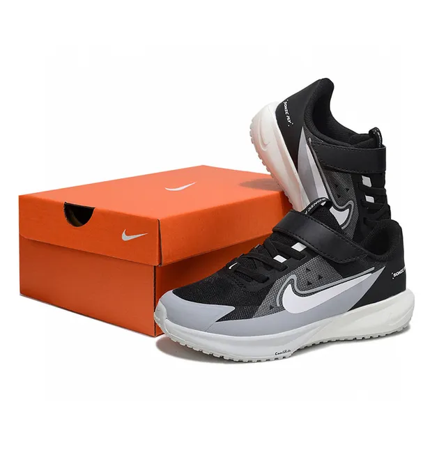 Nike Sonic RJ Black Gray White Kids Running Shoes 16