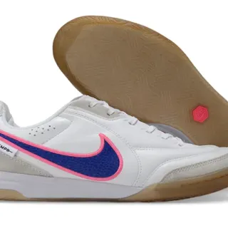 Nike Tiempo 白色蓝色 低帮 皮革-麂皮鞋面 室内足球鞋
