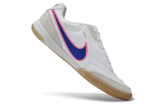 Nike Tiempo Blanc Bleu Low-Top Cuir-Suede Supérieur Chaussures de Football Indoor 2