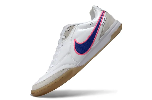 Nike Tiempo Blanc Bleu Low-Top Cuir-Suede Supérieur Chaussures de Football Indoor 3
