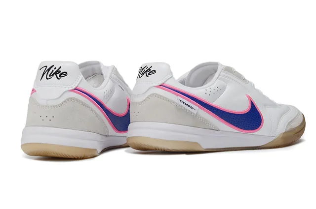 Nike Tiempo Blanc Bleu Low-Top Cuir-Suede Supérieur Chaussures de Football Indoor 5