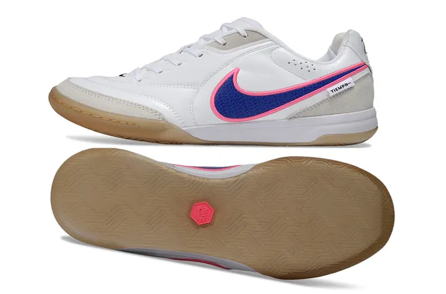 Nike Tiempo Blanc Bleu Low-Top Cuir-Suede Supérieur Chaussures de Football Indoor 6