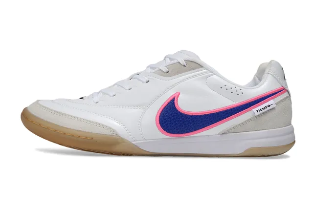 Nike Tiempo Blanc Bleu Low-Top Cuir-Suede Supérieur Chaussures de Football Indoor 7