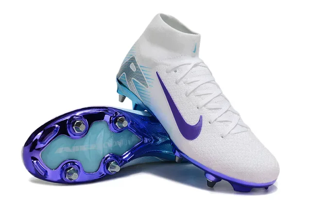 Nike Vapor أبيض أزرق عالي القطع محبوك تدرج قوس قزح أرض صلبة أحذية كرة قدم 3