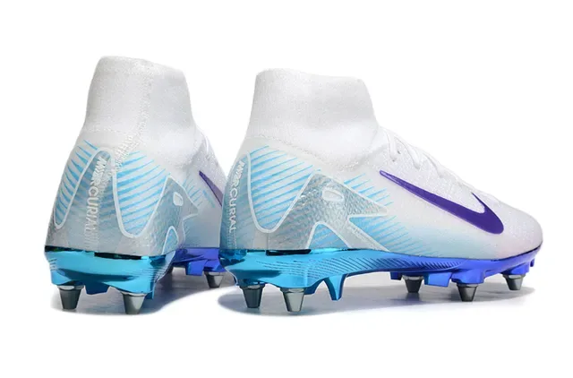 Nike Vapor أبيض أزرق عالي القطع محبوك تدرج قوس قزح أرض صلبة أحذية كرة قدم 4