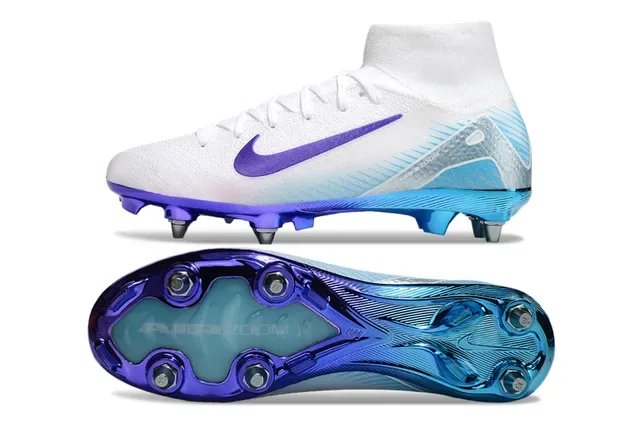 Nike Vapor أبيض أزرق عالي القطع محبوك تدرج قوس قزح أرض صلبة أحذية كرة قدم 5
