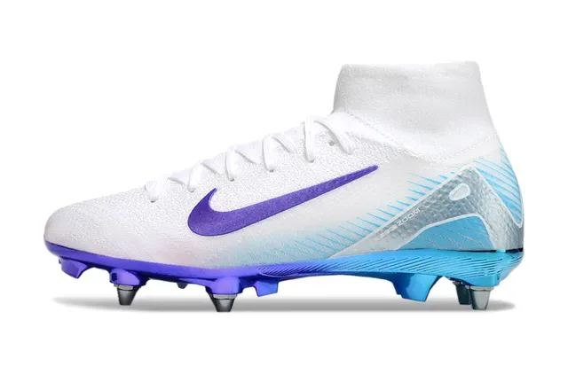 Nike Vapor أبيض أزرق عالي القطع محبوك تدرج قوس قزح أرض صلبة أحذية كرة قدم 6