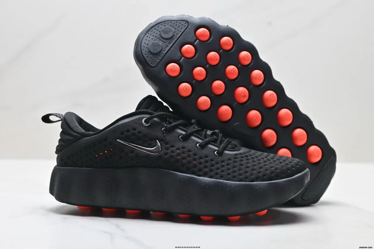 Nike White Black Perforated Knit Upper Sculpted Segmented Midsole Sneakers 6
