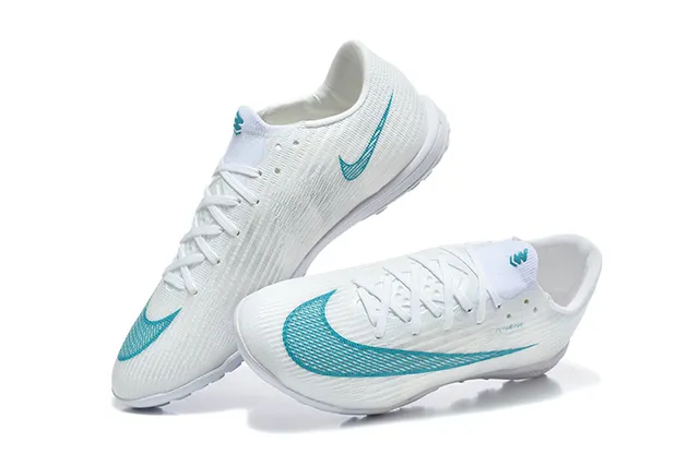 Nike White Blue Flyknit Upper Low-Profile Silhouette Turf Soccer Shoes 2