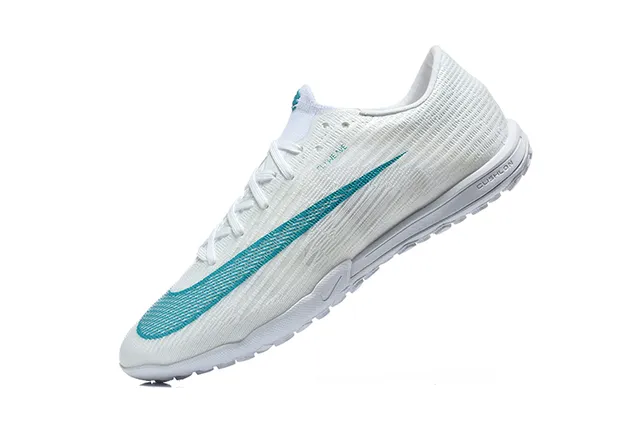 Nike White Blue Flyknit Upper Low-Profile Silhouette Turf Soccer Shoes 4