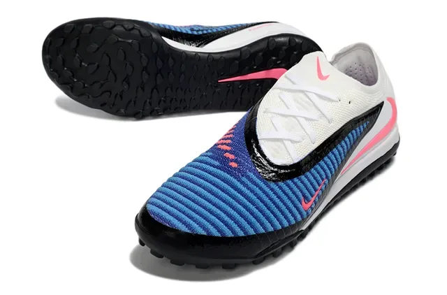 Nike Sapatos de futebol Turf com upper de malha baixo branco e azul 5
