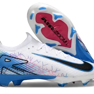Nike White Blue Low-Cut Sock-Fit Upper Dynamic Multicolor Graphic Overlay Firm-Ground Soccer Shoes