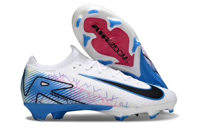 Nike White Blue Low-Cut Sock-Fit Upper Dynamic Multicolor Graphic Overlay Firm-Ground Soccer Shoes 1