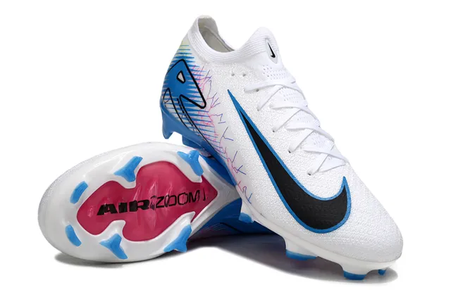 Nike White Blue Low-Cut Sock-Fit Upper Dynamic Multicolor Graphic Overlay Firm-Ground Soccer Shoes 3