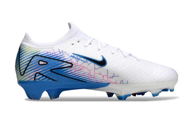Nike White Blue Low-Cut Sock-Fit Upper Dynamic Multicolor Graphic Overlay Firm-Ground Soccer Shoes 7