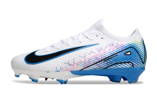 Nike White Blue Low-Cut Sock-Fit Upper Dynamic Multicolor Graphic Overlay Firm-Ground Soccer Shoes 8